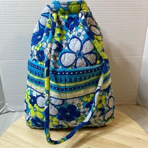 Vera Bradley Blue Mod Floral Drawstring Backpack Retired Quilted